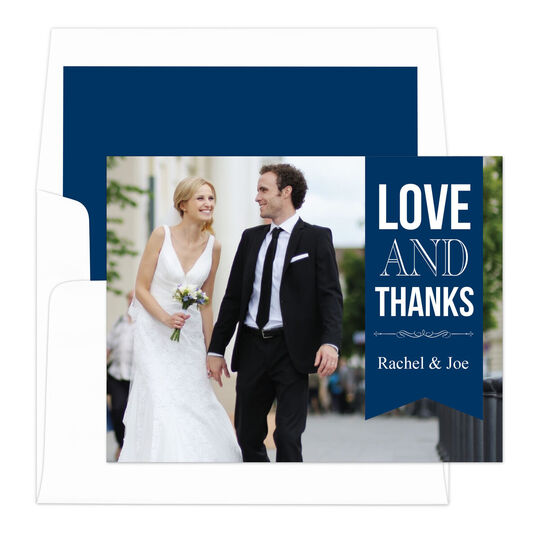 Navy Love and Thanks Folded Note Cards